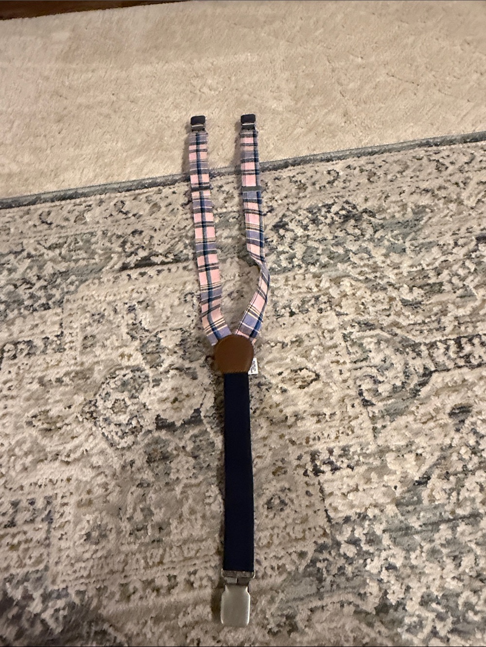 Janie and Jack Pink and Navy Plaid Kids Suspenders